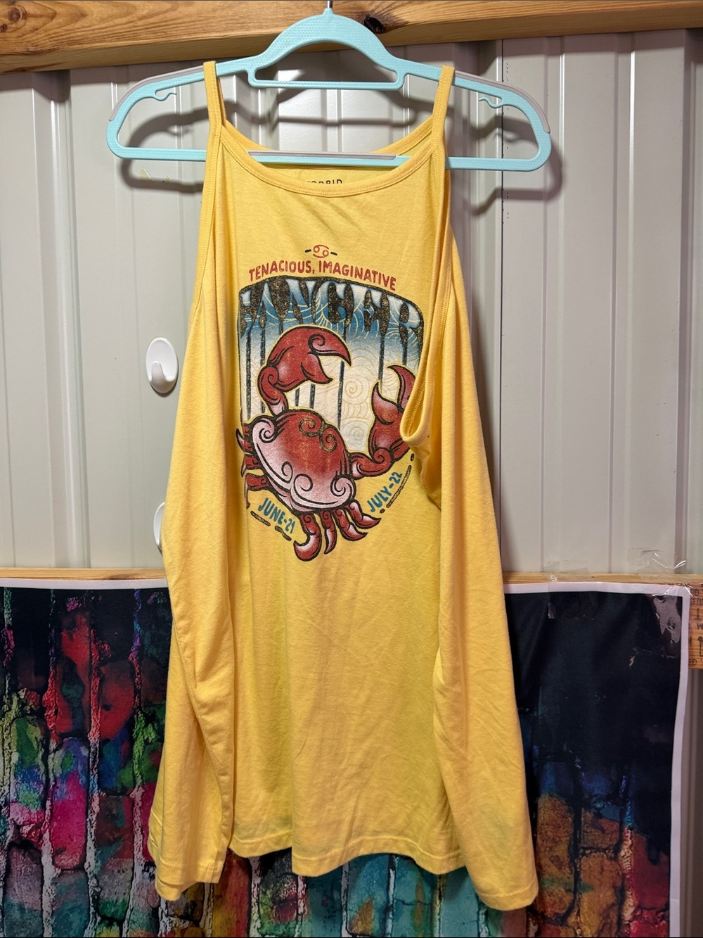 Yellow Graphic Tank Top with Crab Motif - Women plus size 4x